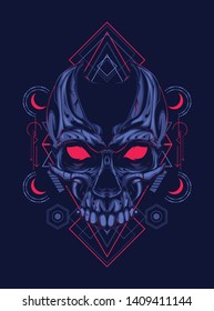 The creepy skull face with sacred geometry pattern