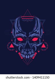The creepy skull face with sacred geometry pattern