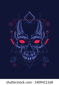 The creepy skull face with sacred geometry pattern