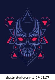 The creepy skull face with sacred geometry pattern