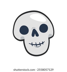 creepy skull head with outline in flat vector design.