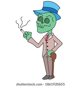 creepy skull monster. doodle icon image. cartoon caharacter cute doodle draw