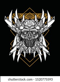 creepy skull samurai robot with sacred geometry for stiker and t shirt design