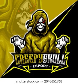 creepy skull sinister, mascot esports logo vector illustration