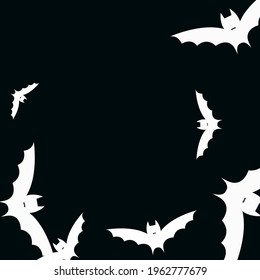 Creepy Sky Funny Motion Art Flying Bats Fabrics. Attack Chaos Light Bats Vector Design Pic. Black Spooky Scary White Modern Style Background. Gothic Retro Print Night Halloween Art Illustration.