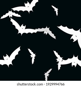 Creepy Sky Spooky Bats Vector Illustration. Light Funny White Motion Modern Style Simple Art. Gothic Attack Black Retro Halloween Modern Design. Print Scary Night Chaos Art Flying Bats Fabrics.