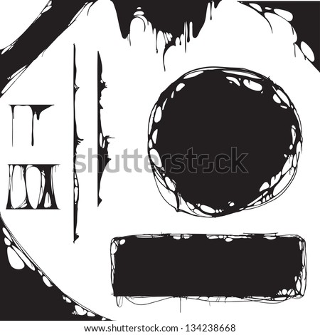 creepy slime halloween design elements. black and white detailed vector illustration