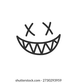 Creepy smiling face, linear icon. Horror emotion and scary expression. Line with editable stroke.