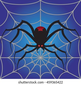 Creepy spider on a stylized web in the dark