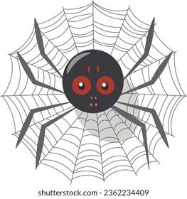 Creepy Spider on Web - Halloween Vector Illustration