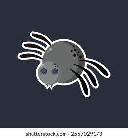 creepy spider with outline in flat vector design.