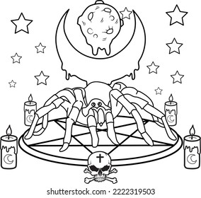 Creepy Spider Pastel Goth Coloring Page