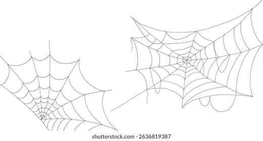 Formas de teia de aranha assustadora em cantos coleção de silhueta preta sobre fundo branco