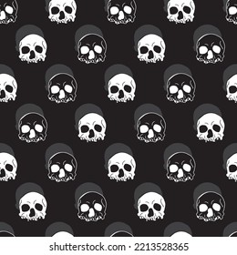 Creepy Spooky Head Skull Bones Vector Graphic Art Seamless Pattern can be use for background and apparel design