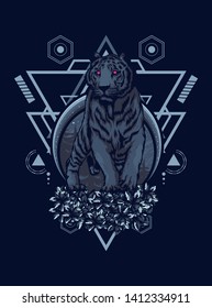 Creepy tiger with sacred geometry pattern