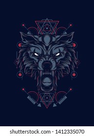 Creepy tiger with sacred geometry pattern