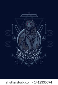 Creepy tiger with sacred geometry pattern