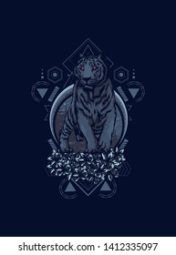 Creepy tiger with sacred geometry pattern