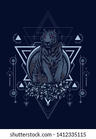 Creepy tiger with sacred geometry pattern