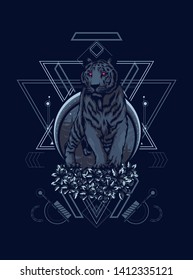Creepy tiger with sacred geometry pattern