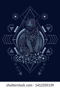 Creepy tiger with sacred geometry pattern