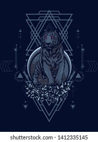 Creepy tiger with sacred geometry pattern
