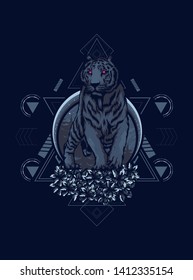 Creepy tiger with sacred geometry pattern