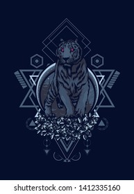 Creepy tiger with sacred geometry pattern