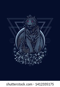 Creepy tiger with sacred geometry pattern