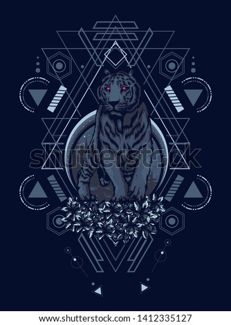 Creepy tiger with sacred geometry pattern