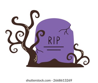 Uma lápide assustadora. Elementos de Halloween. Ilustração de vetor plano.