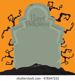 Creepy tombstone for Halloween party decoration. Halloween full moon background. Vector Illustration.