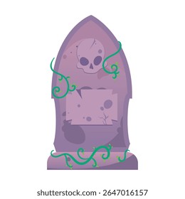 Creepy tombstone vector illustration with skull, ideal for Halloween invitations, haunted house graphics, spooky poster decorations, October celebration elements, and trick-or-treat party assets