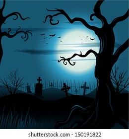 Creepy Tree Halloween Background With Full Moon