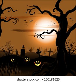 Creepy tree Halloween background with full moon