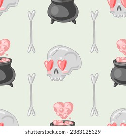 Creepy Valentine seamless pattern, Spooky Valentine, Pastel Goth digital stickers, Alternative Valentine day vector EPS10