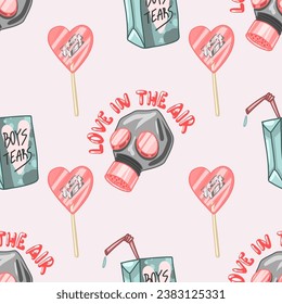 Creepy Valentine seamless pattern, Spooky Valentine, Pastel Goth digital stickers, Alternative Valentine day vector EPS10