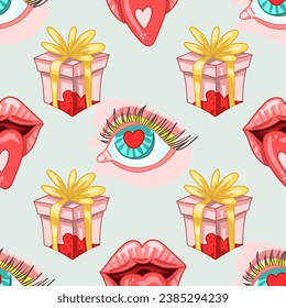 Creepy Valentine seamless pattern, Spooky Valentine, Pastel Goth digital stickers, Alternative Valentine day vector EPS10