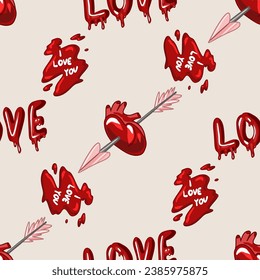 Creepy Valentine seamless pattern, Spooky Valentine, Pastel Goth digital stickers, Alternative Valentine day vector EPS10