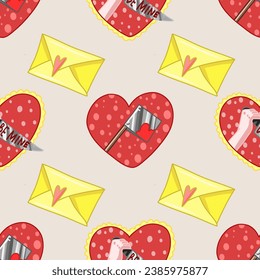 Creepy Valentine seamless pattern, Spooky Valentine, Pastel Goth digital stickers, Alternative Valentine day vector EPS10