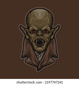 Creepy Vampire Dracule Evil Halloween Creature Vector Mascot Illustration