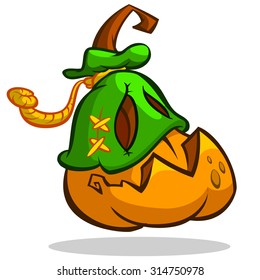 Creepy vector Halloween pumpkin head monster in mask drawn in a humorous cartoon style.
