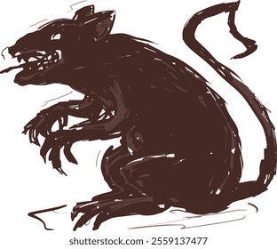 creepy vector illustration of a sinister mouse with sharp claws and an eerie posture, perfect for horror, fantasy, and spooky-themed designs