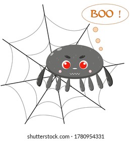 Creepy web with a spider on a white background.Halloween.
