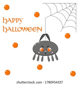 Creepy web with a spider on a white background.Halloween.