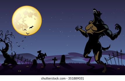 Creepy Werewolf Background-Howling fury beast in the shadows under the bright moon