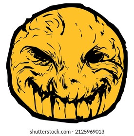 Creepy yellow round face evil demonic vector illustration