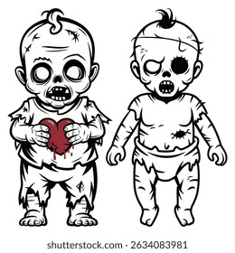 creepy zombie baby pumpkin with white background 