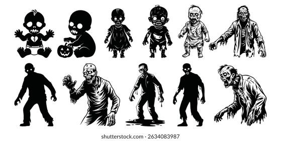 creepy zombie baby pumpkin with white background 