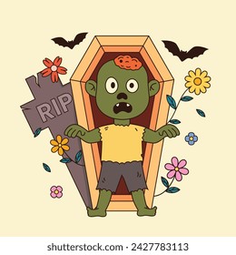 Creepy zombie cartoon with groovy style